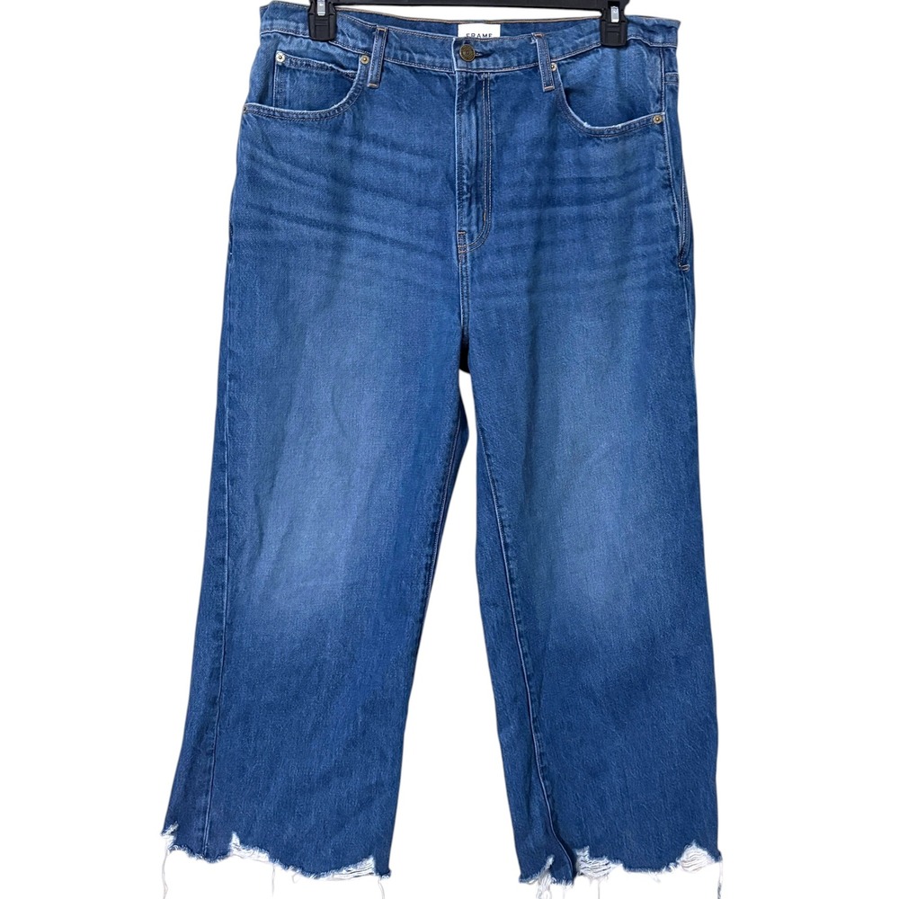 FRAME Womens 32 The Relaxed Straight Jeans Wide Leg Denim Casual Blue Boho